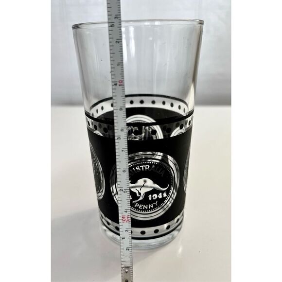 Vtg Hazel Atlas Coins Of the World 8 Glasses, Ice Bucket Black Gold & Caddy MCM - Picture 14 of 16